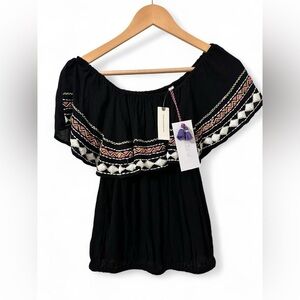 Anthropologie ‘ Piper by Townsend’ Black Embroidered Off-Shoulder Blouse